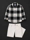 Men's Premium Black & White Checkered Shirt with White Relaxed Fit Denim Combo